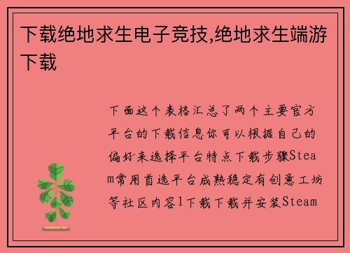 下载绝地求生电子竞技,绝地求生端游下载